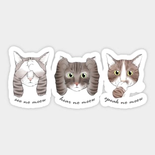 No Evil Cats - Grey Tabby Cats Sticker